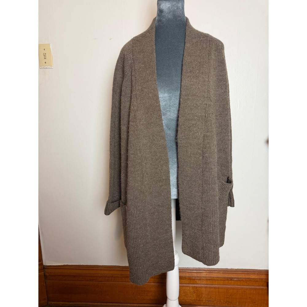 Brown Wool Blend Open Longline Cardigan Sweater academia quiet luxury lagenlook